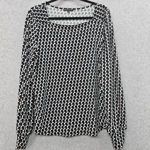 Adrianna Papell Large Pink‎ Green Geometric Balloon Sleeve Blouse Women's